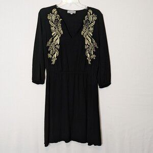 WORLD MARKET Black w Gold Embroidered Floral Knit Sheath Dress; Size L/XL